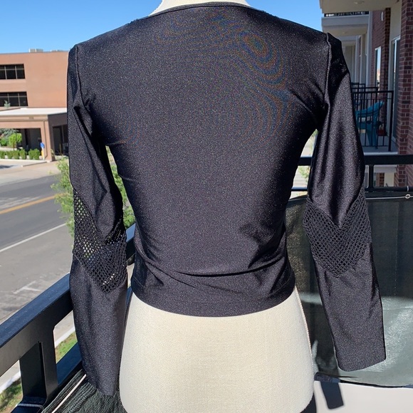 Luli fama black spandex fishnet mesh detail crop top XS/S - Picture 3 of 4